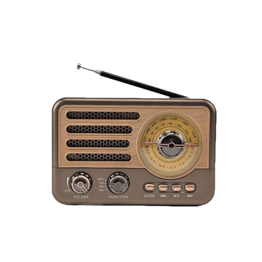 Multi-band Bluetooth radio, portable lighting, retro-style, card-insert speaker, MP3 player.